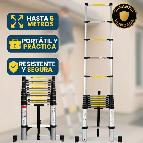Escalera Telescópica Plegable Ligera de Aluminio 5 Metros (5 Años Garantía)