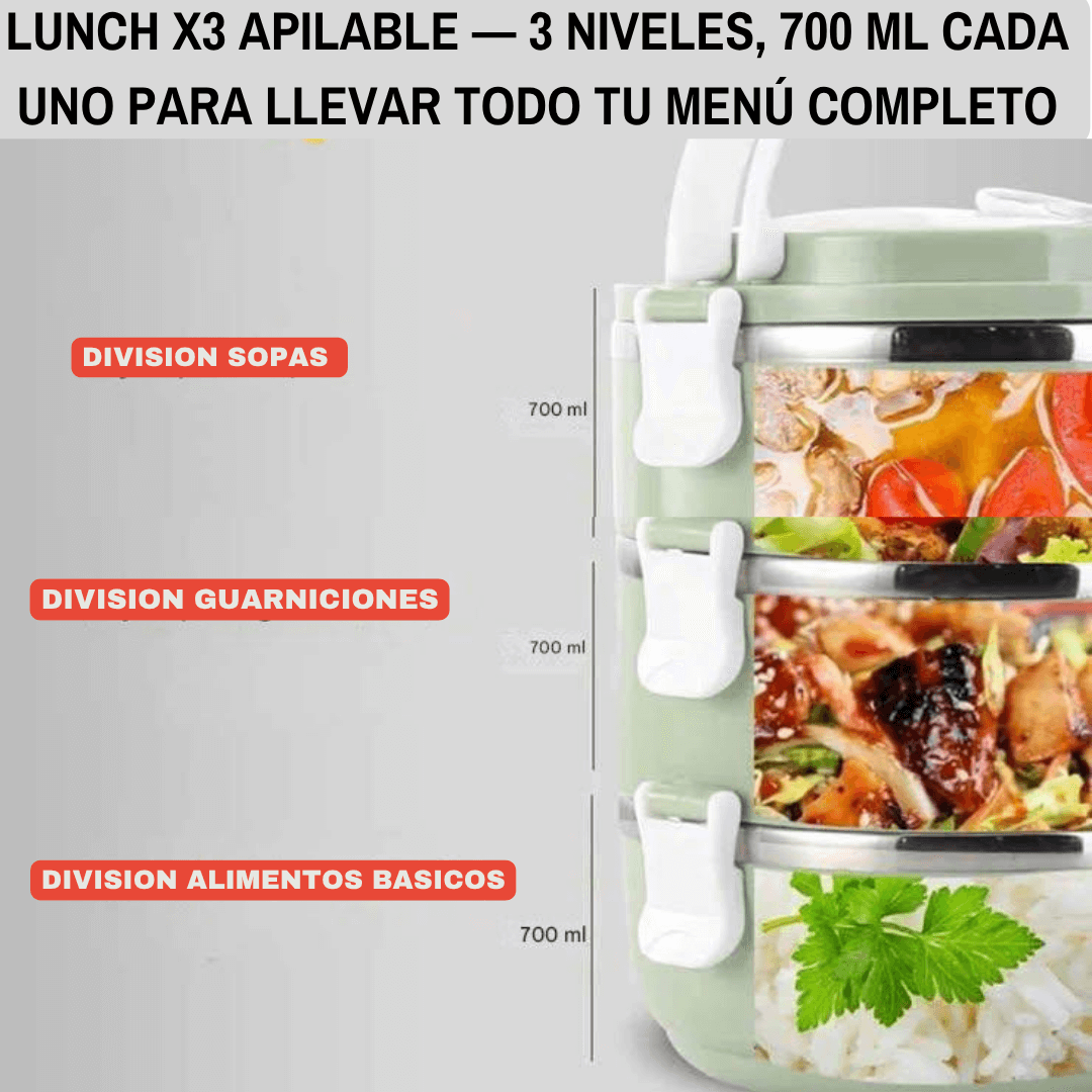 PACK PREMIUM APILABLE x3: 3 Porta Comidas Térmicos | Mantén tu Comida Caliente y Fresca + Envío Gratis