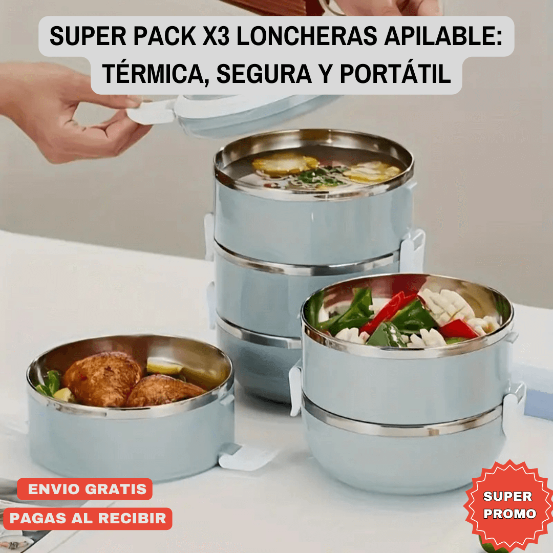 PACK PREMIUM APILABLE x3: 3 Porta Comidas Térmicos | Mantén tu Comida Caliente y Fresca + Envío Gratis