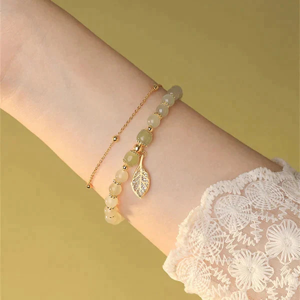 PULSERA HECHA A MANO LUCKY - JADE HOJA DE ORO