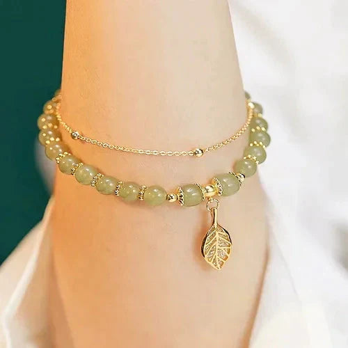 PULSERA HECHA A MANO LUCKY - JADE HOJA DE ORO